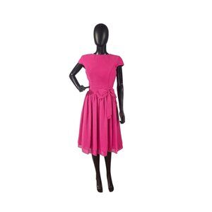 Hot Pink Cap Sleeve Full Skirt Cocktail Dress